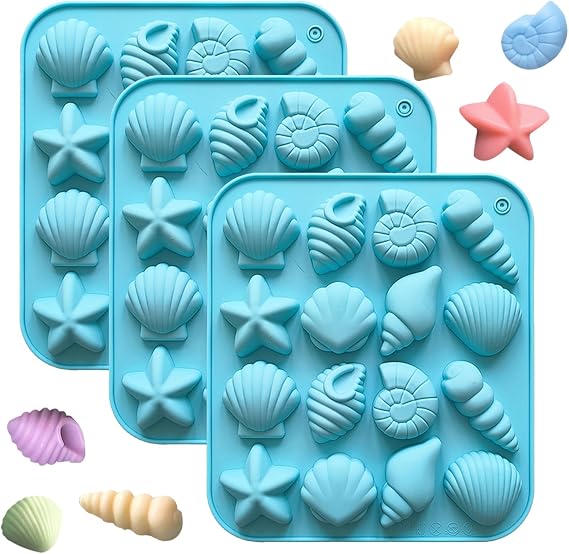 3 Pcs Chocolate Seashell Mold, Ocean Themed Seashell Silica Gel Mold Suitable for Craft Baking, Chocolate Candy Resin and Soap Making, DIY Home Decoration and Gift Making Projects(Blue)