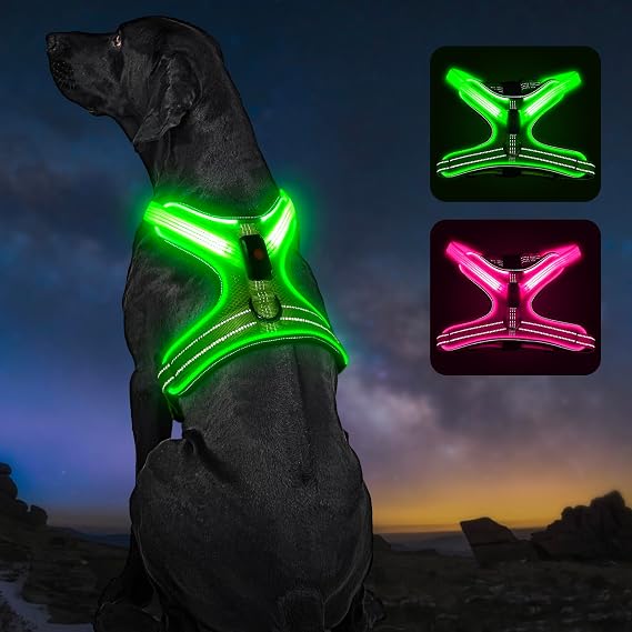 Light Up Dog Harness, Rechargeable LED Dog Harness with Battery Indicator