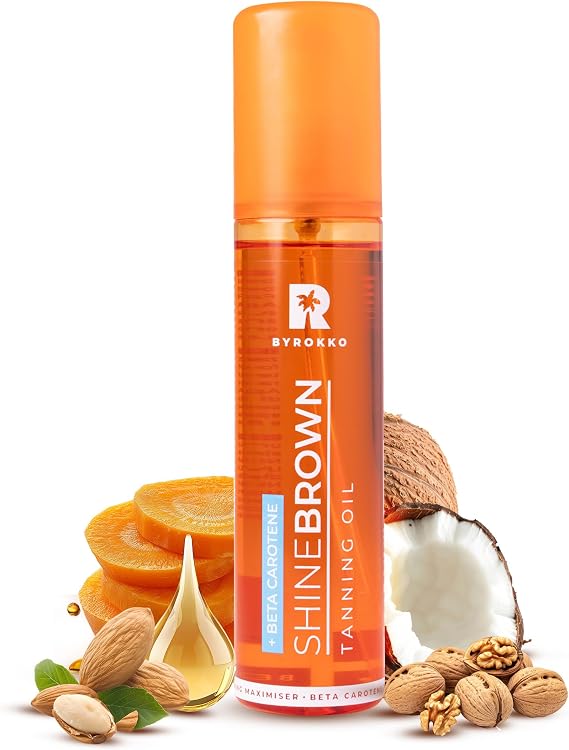 BYROKKO Shine Brown Beta Carotene Tanning Accelerator, Carroten Tanning Gel Effective in Sunbeds & Outdoor Sun, Natural Tan-boosting Sunbed Cream, 200 ml (Beta Carotene Oil 150 ml (Pack of 1))