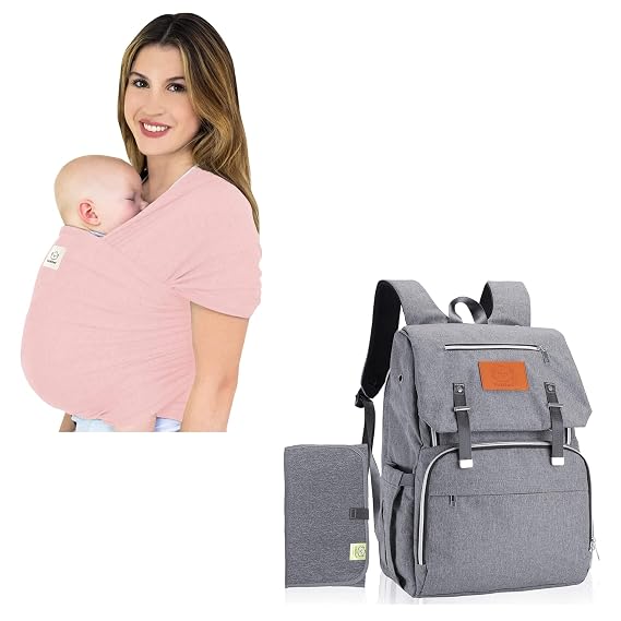 KeaBabies Baby Wrap Carrier and Diaper Bag Backpack - All in 1 Original Breathable Baby Wrap, Lightweight, Hands Free Carrier - Waterproof Multi Function Travel Bag