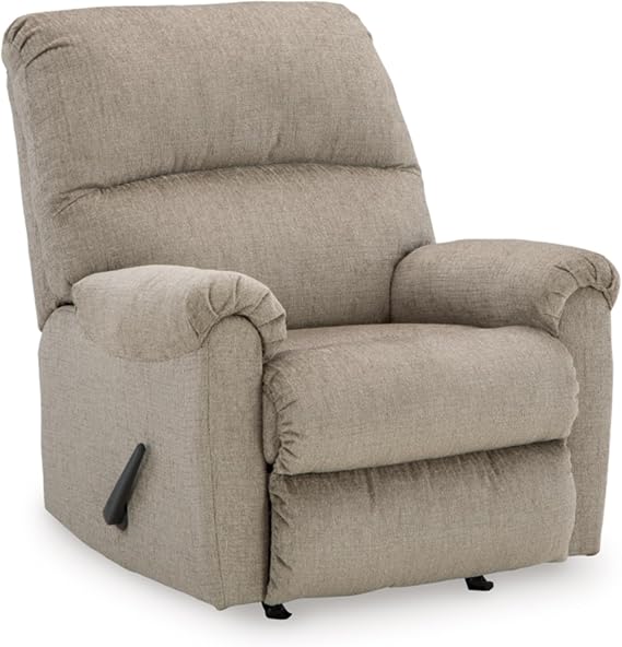 Signature Design by Ashley Stonemeade Rocker Recliner Chair, Manual Reclining Motion, Comfortable Cushions, Soft Taupe Chenille Fabric, Compact Design for Living Room, Nursery, and Office