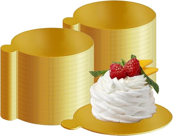 Mini Cake Boards, 108 PCS Gold Cake Boards Food-Graded Cake Base, Gold Circle Base 3.15 inch Round Paper Cupcake Dessert Displays Tray for Cake (108 PCS)