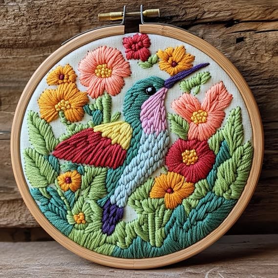 Punch Needle Kits for Beginners Hummingbird Flying in Flowers 20x20cm-13