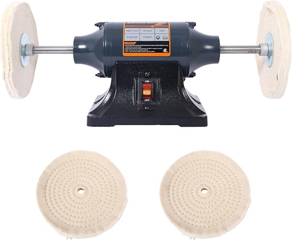 6-Inch Electric Bench Buffer Grinder with 4 Cotton Buffing Wheels, 550W Polishing Machine for Metal, Jewelry, Knives, Wood, Jade, Plastic, 3450 RPM, 110V/60Hz (Gray 6 inch)