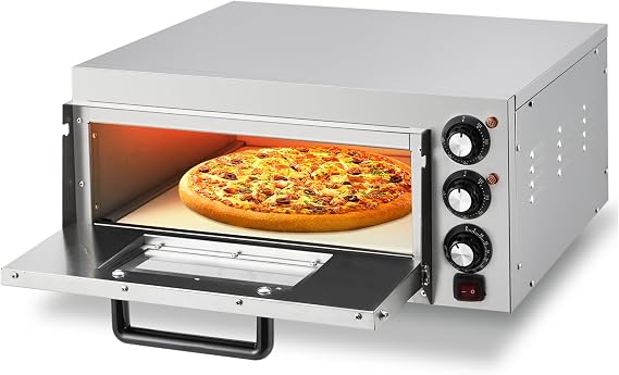 Commercial Pizza Oven Countertop, 14" Electric Pizza Oven for Indoor Use, Stainless Steel Electric Oven with Timer, Removable Crumb Tray, for Home Kitchen, Restaurant