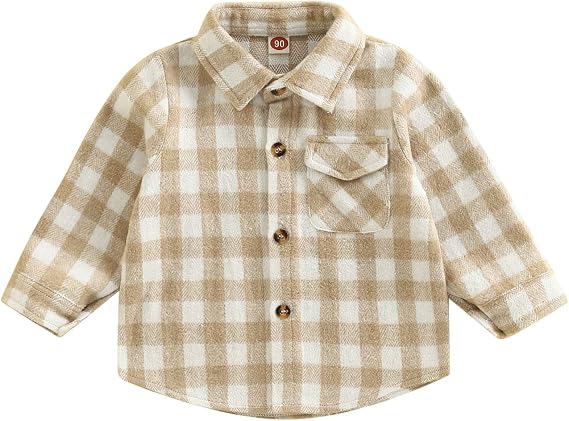 Toddler Kids Baby Boys Flannel Plaid Shirt Long Sleeve Button Down Tops Coat Jacket Outfits Fall Winter Clothes