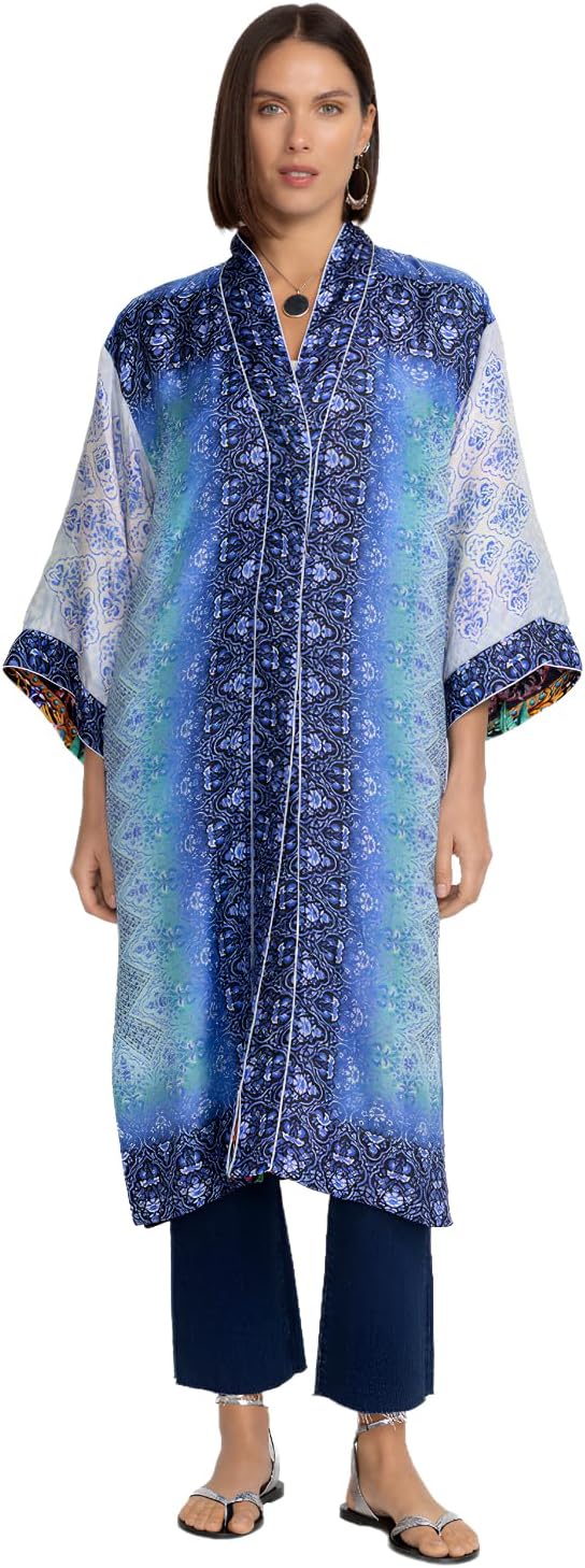 Johnny Was Ymeriah Reversible Kimono Dress Coopera Sky Blue Floral XX Large New