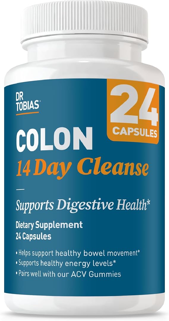Dr. Tobias Colon 14 Day Cleanse | Supports Digestion & Gut Health | Colon Cleanse Detox | Constipation Relief & Gut Health Support for Women & Men | Psyllium + Senna + Probiotics | 24 Capsules