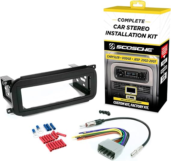 Scosche ICCR3BN Single DIN Radio Install Dash Kit Compatible with Select 2002-07 Chrysler, Dodge & Jeep Vehicles - Complete Basic Car Stereo Installation Kit - See Vehicle Fit Guide in Images