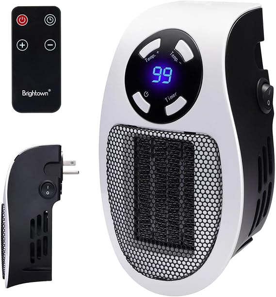 Brightown Wall Plug In Heater 450W, Portable Outlet Heater with Remote, Clear LED Display, Small Wall Heaters for Indoor Use with Adjustable Thermostat and 12H Timer for Bathroom Room Office