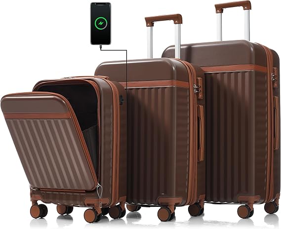 Luggage Sets 3 Piece Hardside Expandable Suitcase with Spinner Wheel TSA Lock, Carry on Luggage Airline Approved, Lightweight Travel Luggage for Women and Men (Brown, 20in/24in/28in)