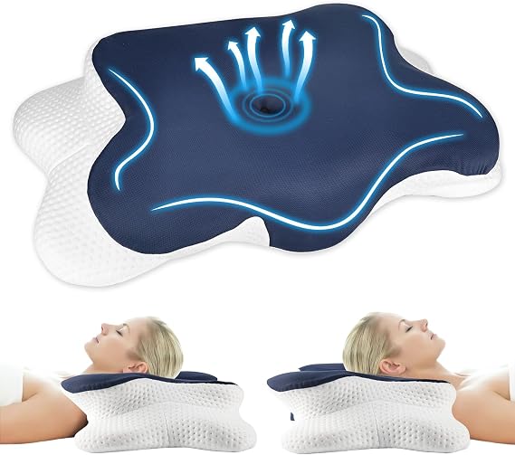 Memory Foam Pillows, Ergonomic Pillow Orthopedic Neck Support Pillow Removable Washable Pillowcase for Side Sleepers, Back, Neck Shoulder Pain Relief (navy blue)