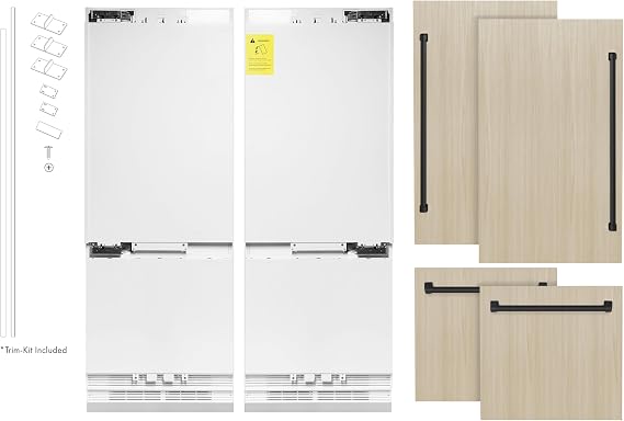 ZLINE RBIVZ-60-MB ZLINE Autograph Edition 60 Inches 32.2 Cubic Feet Panel Ready French Door Built-In Bottom Freezer Refrigerator with Water Dispensers/Ice Makers with Matte Black Accents