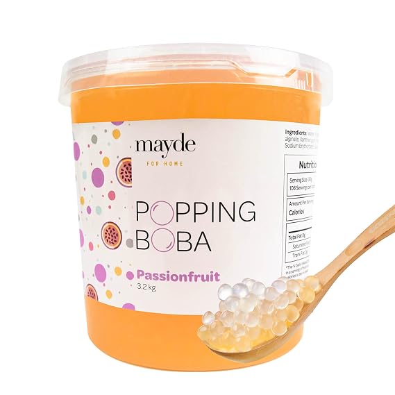 Mayde Popping Boba Pearls for Drinks & Desserts, Passion Fruit 7 Pounds