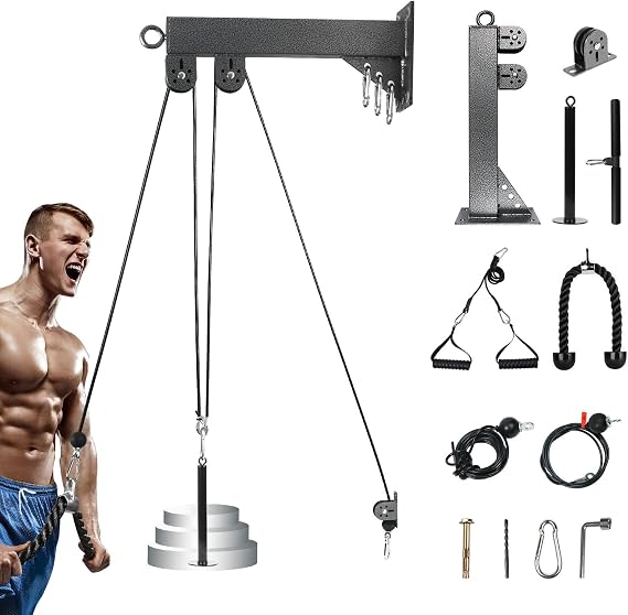 TRENDBOX Pulley System Gym Tricep Rope Pull Down Training Cable Machine, LAT Pulldown Attachments for Home and Gyms