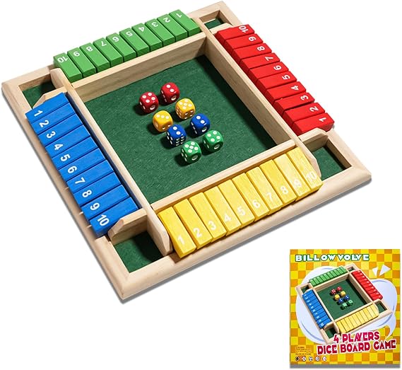 Shut The Box Dice Game Wooden 1-4 Players 10 Numbers | Traditional Bar Table Mat Game, Enhances Math Skills, Enhances Decision-Making Skills, For Kids and Adults