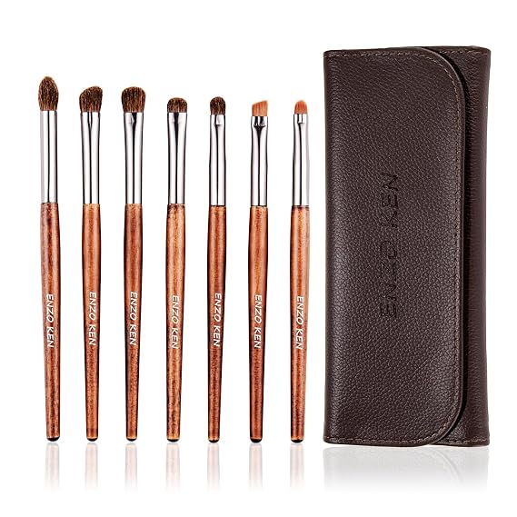 ENZO KEN Natural Pony Hair Eye Shadow Brush Set, Small Eyeshadow Brushes Set, Eye Makeup Brushes Set Professional, Small Nose Contour Brush, Angled