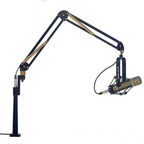 61900-BG Elite Standard Mic Arm with 15" Integrated XLR Riser, 29" (73.7 cm) Reach, Holds Up to 2.5 lbs., Black/Gold