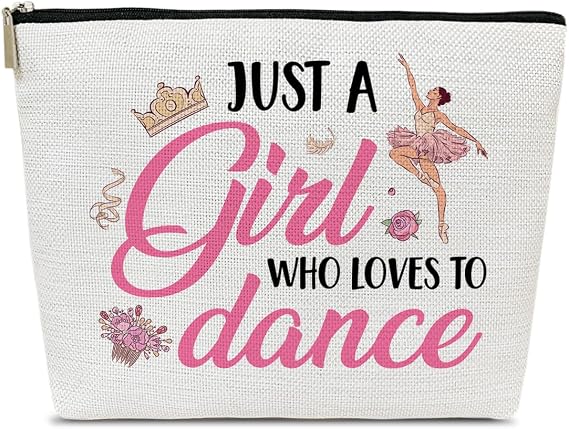 Dancer Gifts Makeup Bag, Dance Bag Stuff for Women, Dancer Recital Ballet Gift for Daughter, Girl, Team Cosmetic Bags for Dancers, Just A Girl Who Loves To Dance