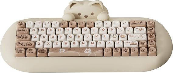 YUNZII C68 Silicone Cute Cat Mechanical Keyboard (Brown,Cocoa Cream Switch)
