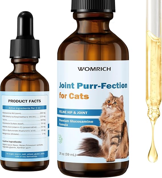 Joint Supplement for Cats - Glucosamine & Chondroitin Drops | Arthritis Relief for Senior Cats - Hip & Joint Care for Indoor Cat - Cat Supplements & Vitamins - 59ML