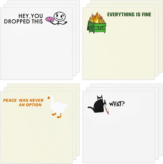 12 Packs Funny Sticky Notes Sarcastic Self-Adhesive Writing Notepads Novelty Memo Pads Bookish Gag Gifts for School Teachers Students Office Meeting Coworker Employee Appreciation Supplies, 360 Sheets