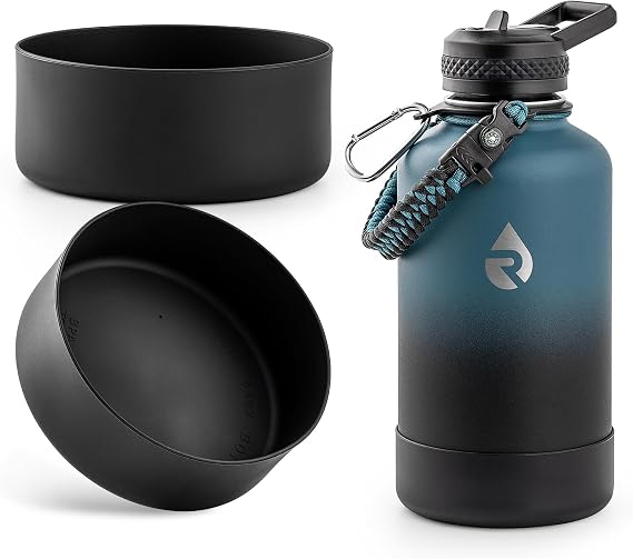 2PCS Silicone Water Bottle Boot - Accessories Stainless Steel Insulated Water Bottle Bottom Protector - BPA-Free & Non-Toxic, Black