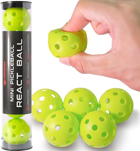 React Mini Pickleball Balls 5 Pack 1.65" Small Pickleball Training Balls for Indoor Drills, Hand Speed & Paddle Control Quiet Home Practice, Warm-Ups & Gifts Lime Green