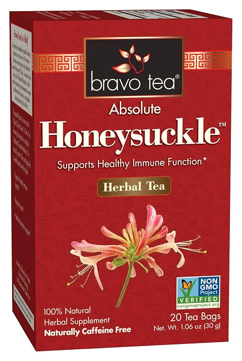 Bravo Tea Absolute Honeysuckle Herbal Tea Caffeine Free, 20 Tea Bags, 6 Count