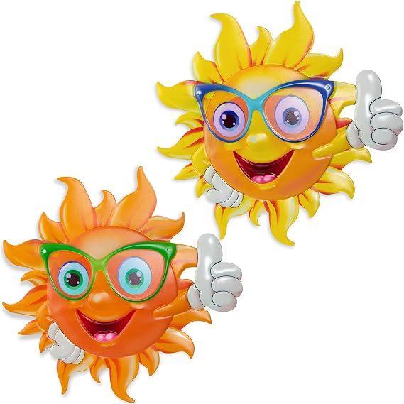 2Pcs Metal Sun Wall Decor, 13Inches Sun Outdoor Wall Art for Garden Yard Room Kitchen Patio Fence Decorations