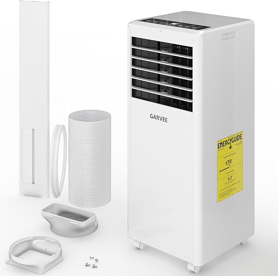 8000 BTU Portable Air Conditioner, 3 in 1 AC Unit Built-In Cool, Dehumidifier & Fan for Rooms Up to 350 Sq.Ft, Energy Saving AC with Remote/24H Timer for Dorms/Indoor Rooms, White and Black