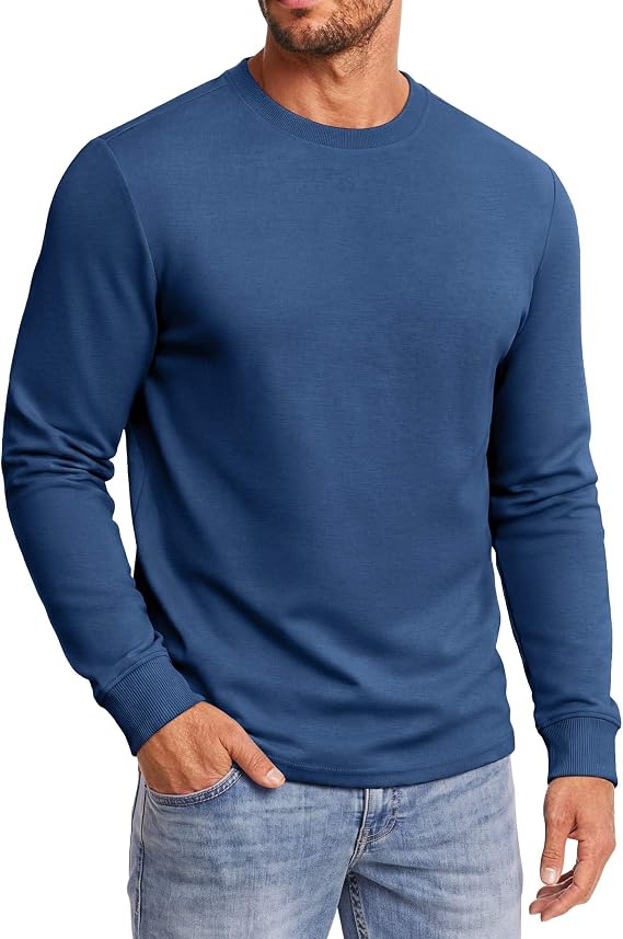 COOFANDY Men's Heavyweight Long Sleeve T-Shirt Cotton Crew Neck Basic Tee