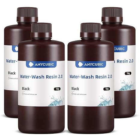 ANYCUBIC Water Washable 3D Printer Resin 2.0 Bundle, 405nm High Precision UV-Curing 3D Resin, Low Shrinkage Photopolymer Resin for LCD Resin 3D Printer (4Packs*1kg Black, 4kg in Total)