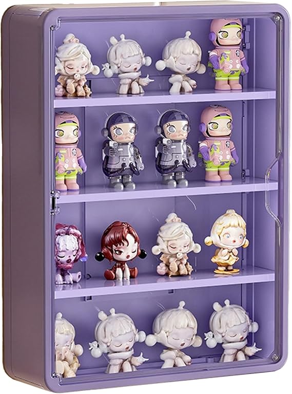HGYZE Clear Display Case for Figures, 15.75" High, No Punching Craft Room Storage for Bedroom Garage Living Room Office for Collectibles Action Doll Blindboxes Storage (Purple, 4-Layer 1 Pack)