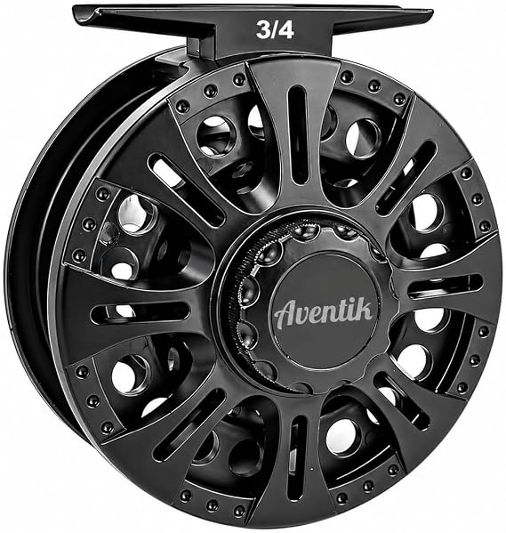Aventik HVCE Classic III Graphite Large Arbor Fly Reel | Fits 3/4/5/6/7/8wt lines; Graphite large arbor; Polymeric build; Central disc drag with one-way bearing