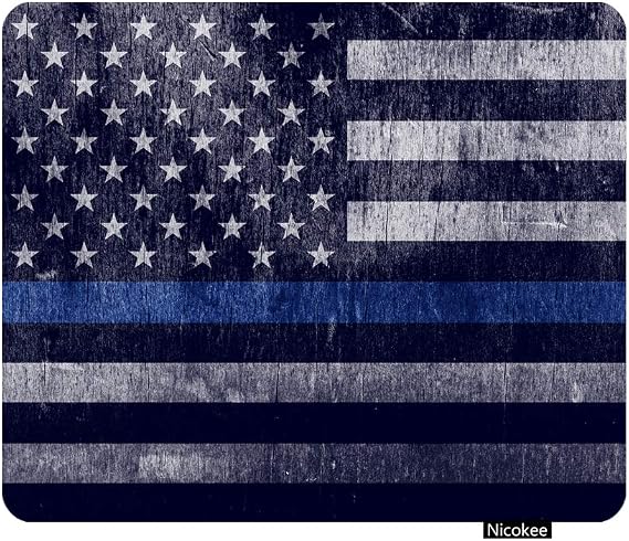 Gaming Mouse Pad Police Aged Law Enforcement Support Flag Thin Blue Line Stripe Americanflag Non-Slip Rubber Mouse Pad for Computers, Laptop, Office 9.5 Inch x 7.9 Inch