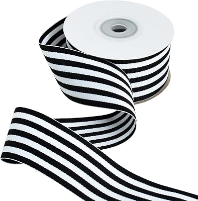 TONIFUL Black White Grosgrain Striped Ribbon 1.5 Inch x 10 Yard Ribbon for Gift Wrapping Valentines Easter Decor Flower Bouquet, Crafts, Bows, Wedding Christmas Birthday Party Decoration