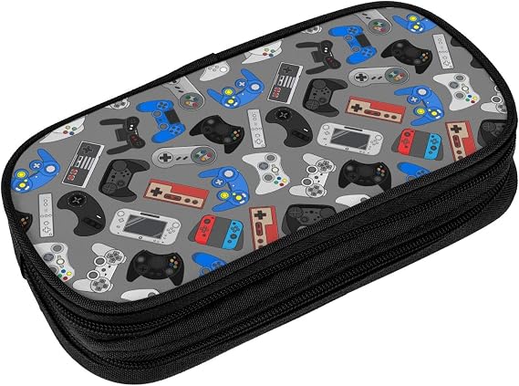 Perinsto Video Game Controller Background Pencil Case Big Capacity Multi Compartment Stationery Box Pencil Pouch Holder Desk Organizer For School Office Home, Black