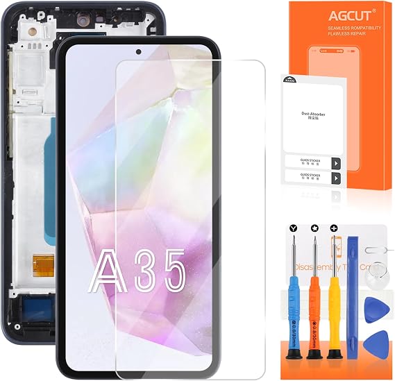 OLED for Samsung Galaxy A35 Screen Replacement for Samsung A35 LCD Diaplay SM-A356B SM-A356U LCD Digitizer Touch Assembly Repair Part with Frame(Support Fingerprint)
