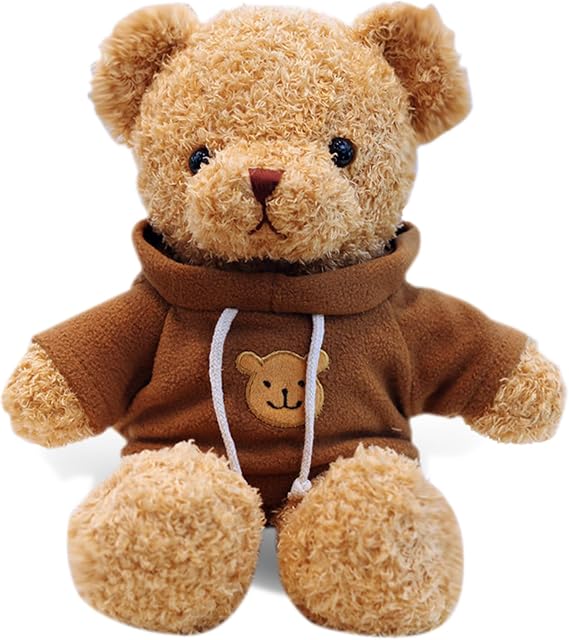 Teddy Bear Stuffed Animal Cute Brown Hoodie Bear Plush Toys Gifts for Kids 11.8 Inches