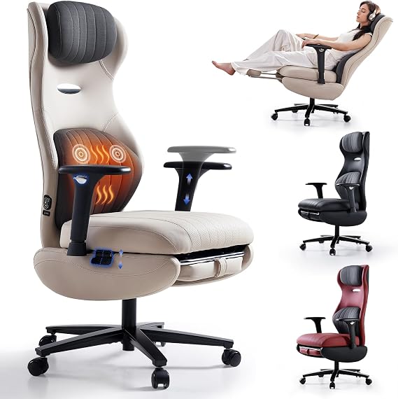 EMIAH Office Chair with Heating and Massage with Adjustable Armrests White