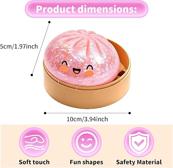 Giant Glitter Toys Dumpling Squishies, 2026 Upgrade Dumpling Squishies Mystery Box, Colorful Dumplings Stress Balls Fidget Sensory Toy, Stocking Stuffers with Food Steamer Stretchy Desk Toys