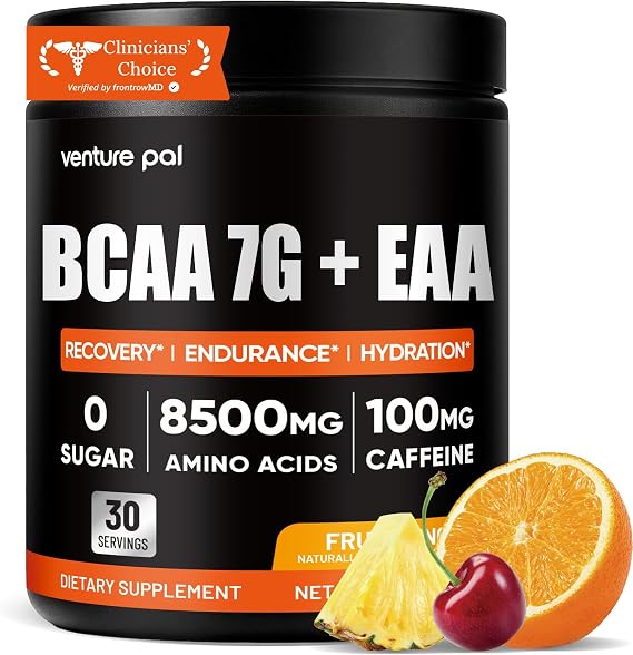 Venture Pal Sugar Free 7g BCAA + EAA Powder | Supports Muscle Recovery, Growth, Strength & Endurance 9 Essential Amino Acids with L-Glutamine, Caffeine, Vitamin & Electrolyte for Energy & Hydration