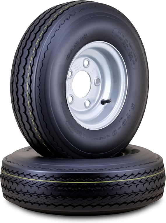 WANDA Trailer Tire Wheel Assembly 5.70-8 6-Ply C 77M w/ 5 Lugs on 4.5" PCD Silver Rim Installed,SET 2-11036