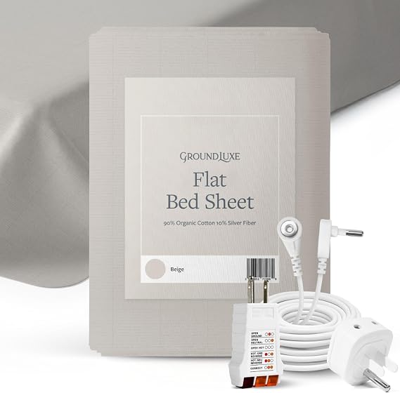 Luxury Flat Grounding Sheet in Beige for Twin Size Bed (Organic) Conductive Earthing Sheet