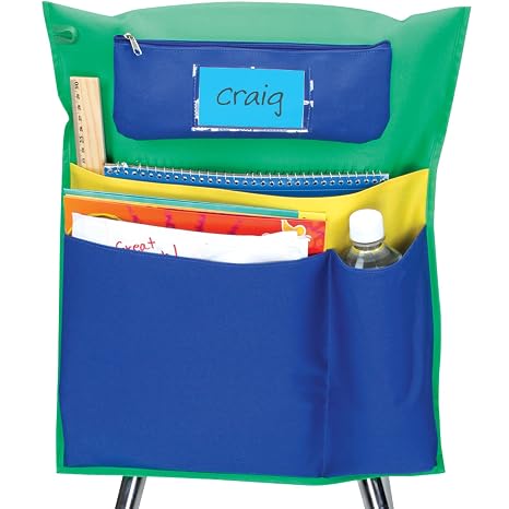 Really Good Stuff Deluxe Multi-Pocket Chair Pockets, 6-Pack, Green | With Pencil Case and Water Bottle Holder, Chairback Storage Organizer for Students and Classrooms