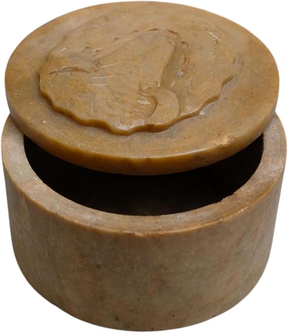 Soapstone Round Small Jewelry Box 2.25X1.5 inch, Hand Carved Designer, Makeup Organizer,Storage Box,Trinket Box, Ring Box, Jewelry Holder Organizer, Gifts for Women,Birthday Gift