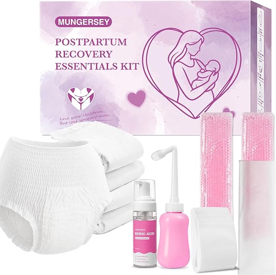 29PCS Postpartum Essentials Recovery Kit Labor Delivery Mom Care Kit Includes Peri Bottle Perineal Soothing Foam 5 Disposable Underwear 2 Reusable Perineal Ice Packs and 20 Cooling Foam Canvas Bag Set