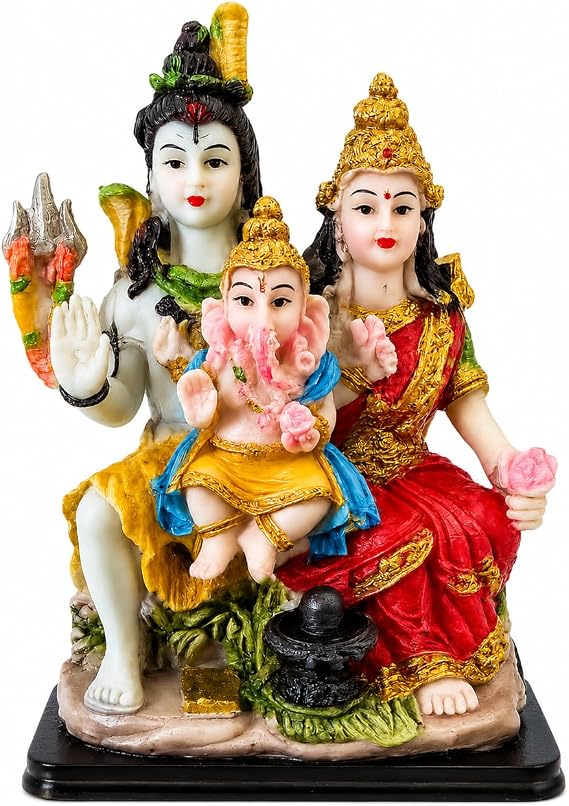 Shiv Parivar Murti Statue 13cm Hindu God Idol Shiva Parvati Ganesha Family Figurine for Home Mandir Pooja Room Temple Decor Religious Ornament Spiritual Gift Diwali Housewarming Decoration