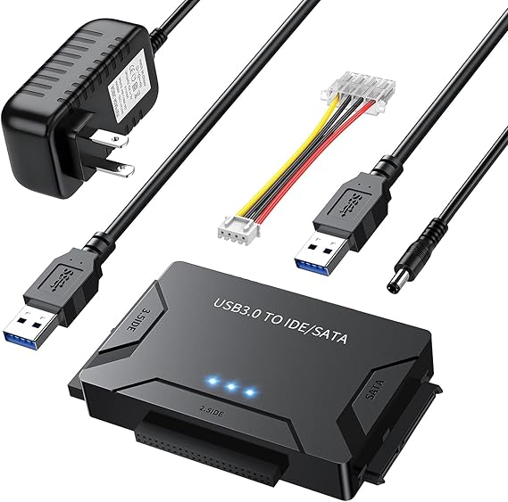 Hard Drive Reader USB 3.0 to SATA IDE Adapter,Internal Data Transfer | Converter Kit with 12V/2A Power for 2.5"/3.5" SATA/IDE HDD SSD Hard Disk Internal Blu-ray Drive